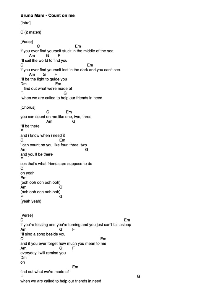 Paroles De Bruno Mars Count On Me
